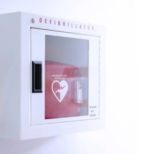 Automated,External,Defibrillator,(aed),In,White,Box,On,The,Wall